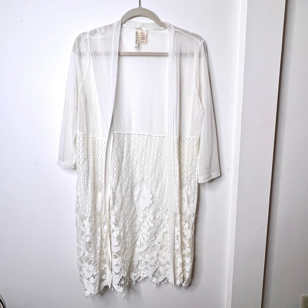 Forgotten Grace White Sheer Lace Duster size Medium​​